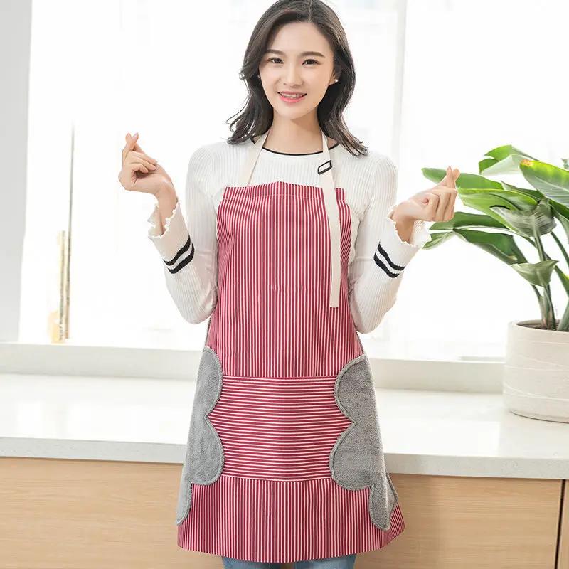 

Apron Erasable Hand Kitchen Waterproof Oxford Cloth Striped Japanese Style Bib for Home Cleaning Accessories OneSize красный
