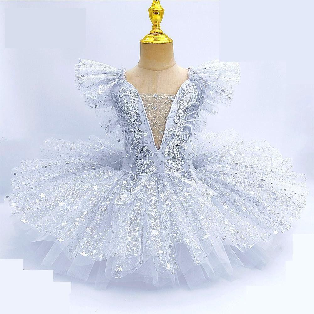Tutu de Ballet Moderne Robe de Princesse Blanche Vêtements de Mode pour la Scène Enfants Filles