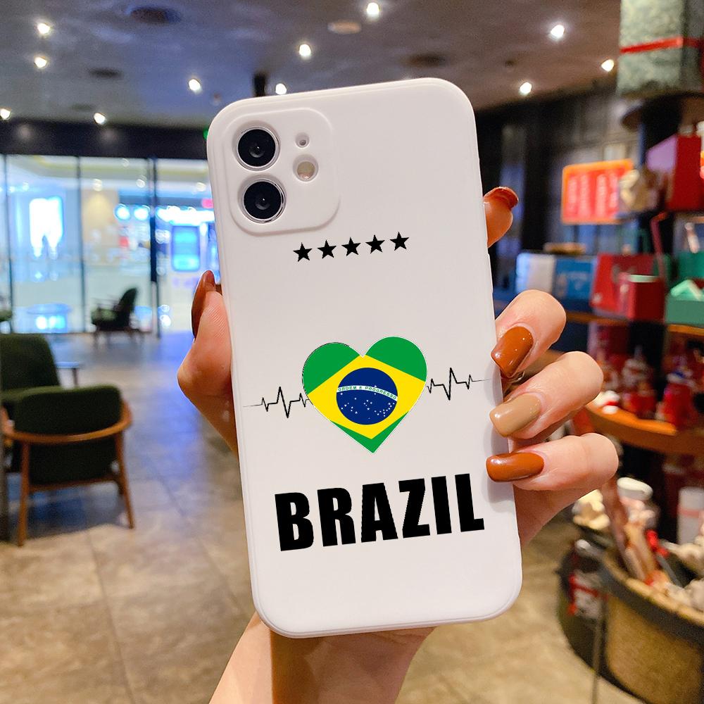 Drapelul Braziliei, fotbal, husă de lux pătrată din silicon lichid pentru iPhone 14 11 12 13 Pro Max Mini X XS XR 7 8 Plus SE2 DIY Cover