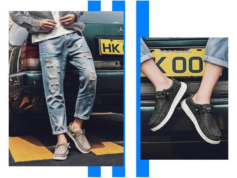 Trendiga herrloafers i canvas med slip-on-modell: Lediga skor i ett steg för par