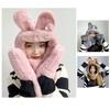 Rabbit Hood Integrated Muffler, Winter Hat, and Scarf Pocket