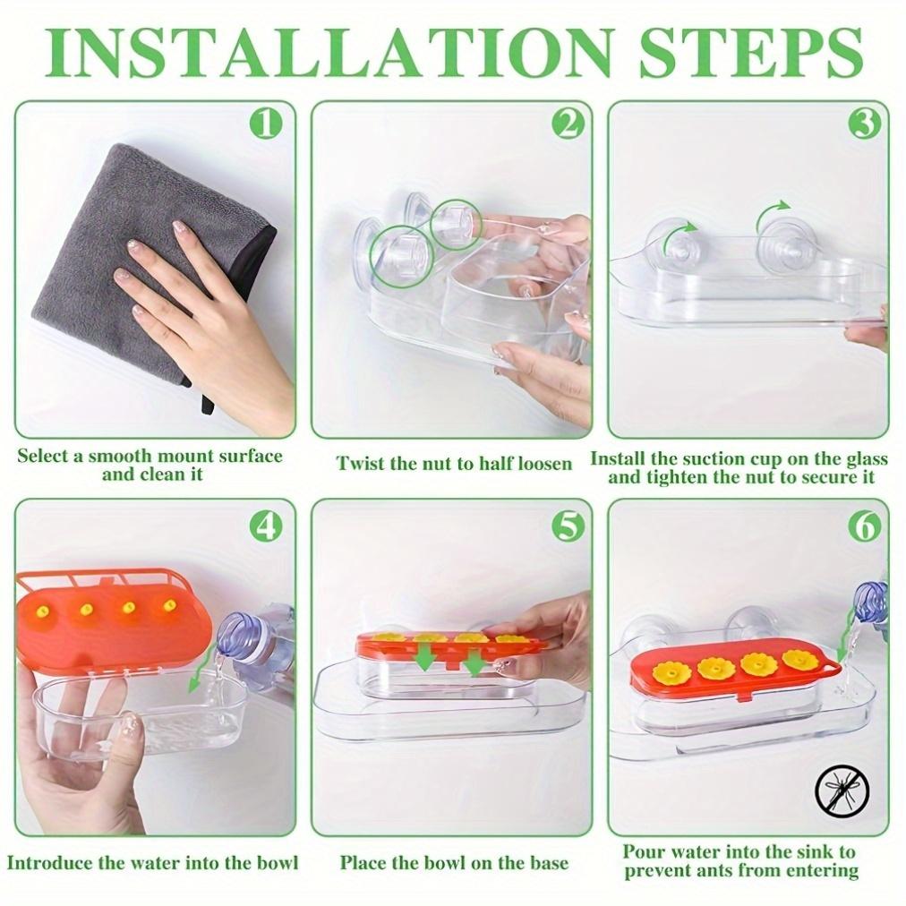4-Station Hummingbird Feeder with Red Base and Yellow Flowers - Suction Cup Design, Plastic, No Electricity Needed, Perfect for Indoor or Outdoor Use