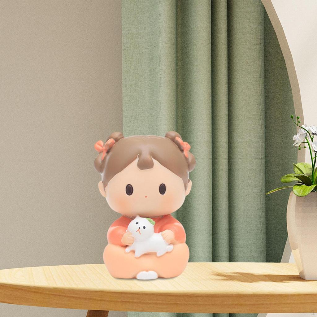 Girl Statue Desktop Ornament Miniature Table Sculpture for Shelf Home Decor