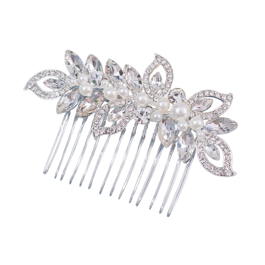 Bridal Rhinestone Pearl Hair Clip Alloy Comb Shaped Accessory With Crystal And Pearl Decoration For Wedding Dress