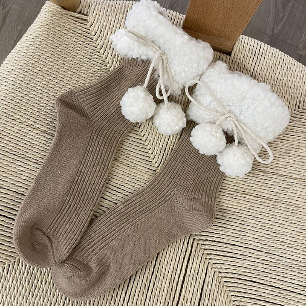 

Y2K Winter Socks Women Lace Up Coral Fleece Socks Kawaii Woolen Lolita Socks Spicy Girls