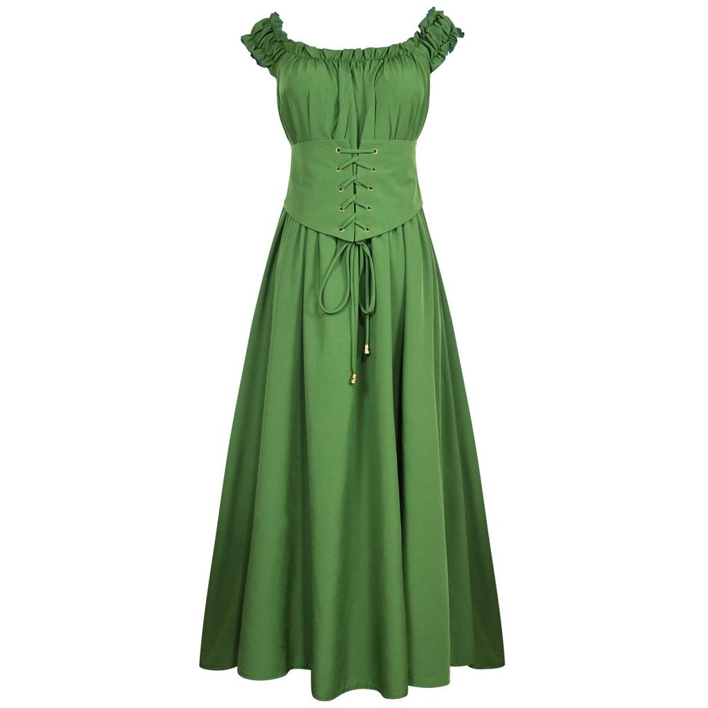 Women's Renaissance Medieval Dress, Off-the-Shoulder Corset Maxi Dress for Halloween Party & Cosplay