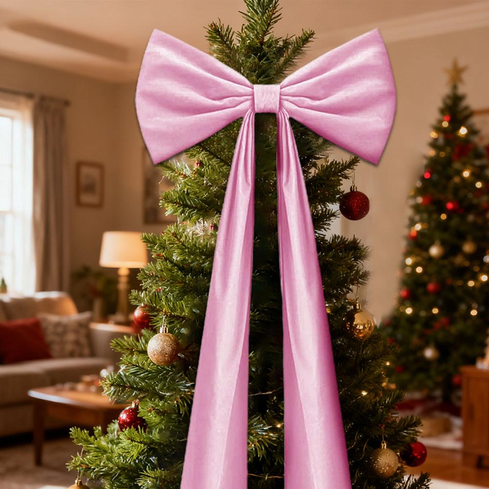 1.8M Super Large Christmas Bow Pendant Flannel Christmas Tree Topper Bow Decoration Wine Red Long Streamers Ribbon Bow Pendant