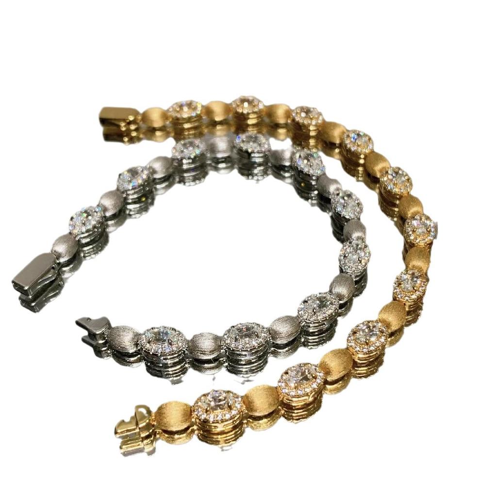 Handmade Brushed Egg Surface Full Diamond Bracelet Women'S Design Sense Light Luxury Red Corundum Oval Bracelet Bracelet Jewelry