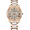 Langjue Diamantbesetzte Uhr Damen Spitze Zifferblatt Imitation Keramik Damen Uhr Mode Temperament Quarz Uhr