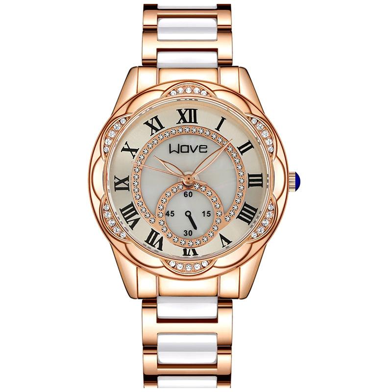 Langjue Diamantbesetzte Uhr Damen Spitze Zifferblatt Imitation Keramik Damen Uhr Mode Temperament Quarz Uhr