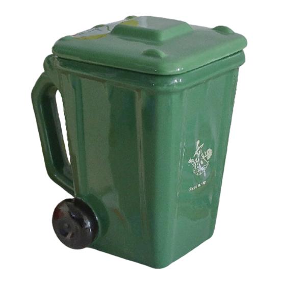 Funny Trash Bin Ceramic Mug with Lid Novelty Garbage Can Drinking Tea Cup A зелёный