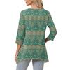 Womens Tops V-neck 3/4 Sleeve Blouses Casual Mid-length Shirts Fashion Print Tunic Tops