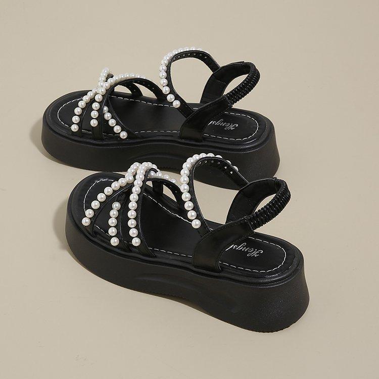 Sandals girl 2025 new summer fairy style platform Roman shoes girl Korean version versatile one-word with beach sandals