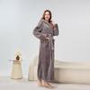Cozy Couple Jacquard Fleece Long Robe - Hooded Autumn/Winter Bathrobe for Men & Women