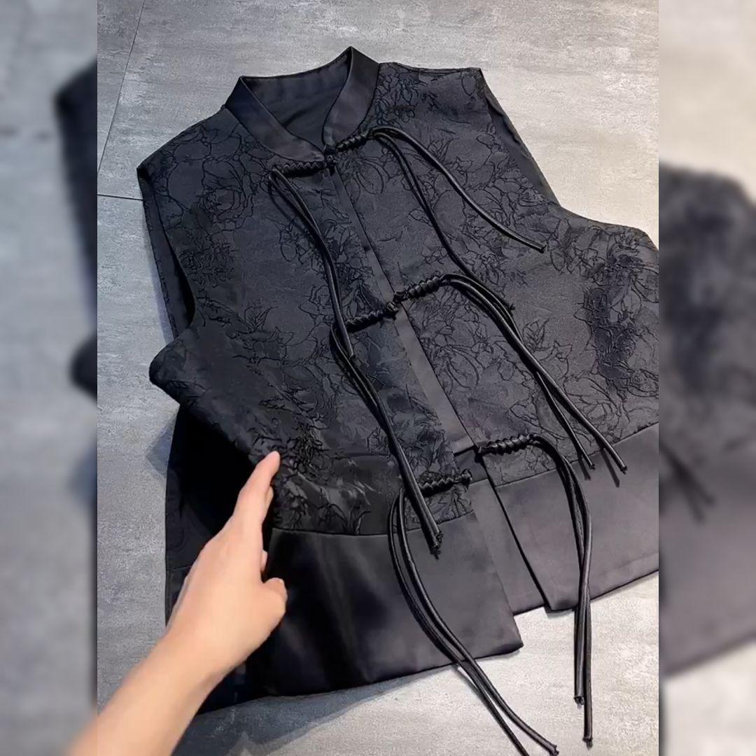 

Черный жилет женский, высококлассный дизайн, нишевая мода, топ без рукавов 3XL (recommended 138-75kg)