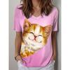 Summer Women's T Shirt Graphic Animal Cat Cute Stylish Casual Short Sleeve V Neck Regular Tops Daily  Printed Y2K Tees