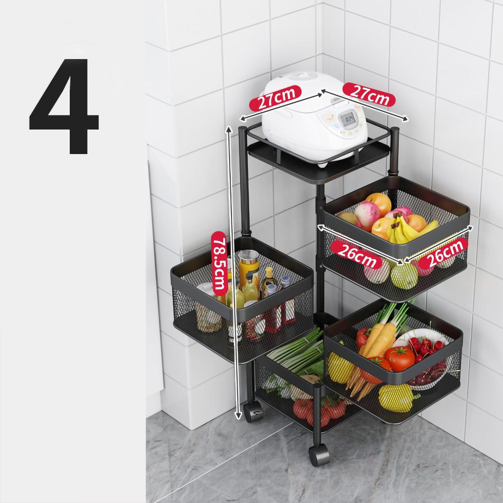 

Кухонная вращающаяся стойка для хранения, устойчивая металлическая вращающаяся корзина с колесами для фруктов и овощей Square