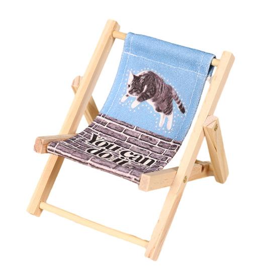 Phone Stand Solid Wood Canvas Construction Mini Lounge Chair Design Multi-Angle Adjustable Phone Holder Desktop Ornament