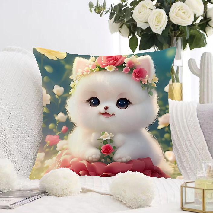 White Cat and Dog Pillowcase Dormitory Decoration Office Living Room Sofa Home Pillowcase