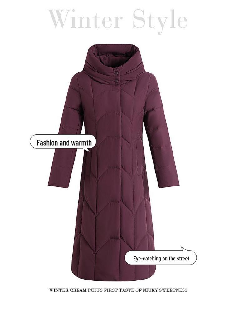 Women Down Jacket 2024 Long Over the Knee Coat Thick Warm 90 White Duck Down Mid Length for Middle Aged and Elderly