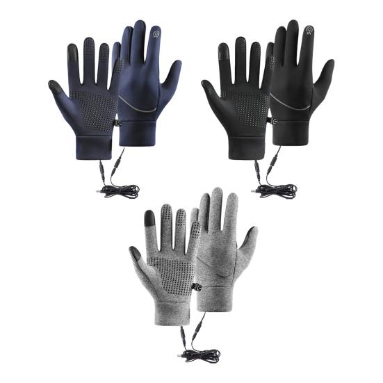 1 Pair USB Heated Gloves Fleece Lined Anti-slip Touchscreen Warm Cold Weather Winter Outdoor Cycling Men Women Electric Heating Gloves