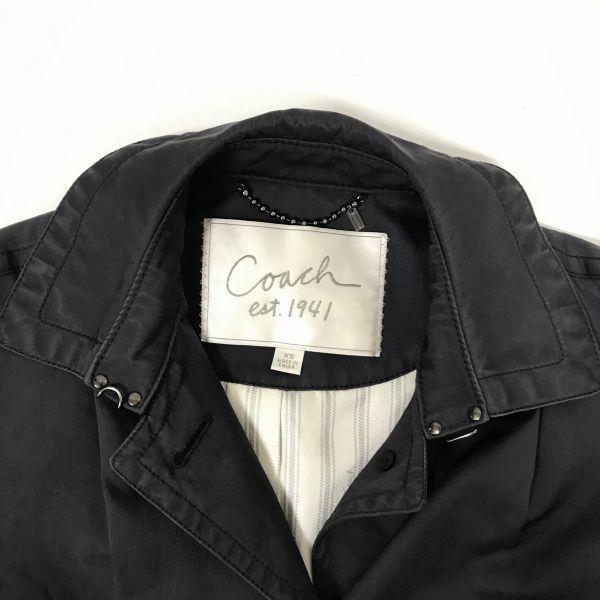 Coach /Stand Collar Coat/Outerwear/XS/Black/Spring Hook/Fully Lined/Striped Lining/Logo Buttons/Knee Length(USED)