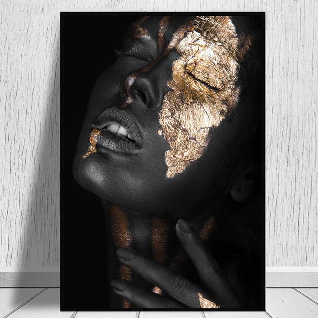 Classical Art Black Gold African Women Canvas Painting Wall Art Pictures Posters and Prints for Living Office Bedroom Home Decor No Frame