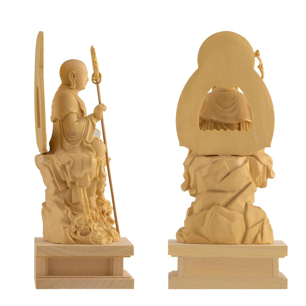 Kleine Buddha Jizo Bodhisattva Statue 11cm Buddha Holzornament Jizo Bodhisattva Halb sitzend (Holz Buchsbaum, Goldstaub-Finish) - Statue, Figur,