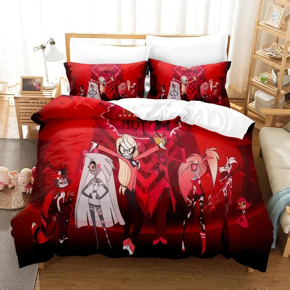 Hazbined Hotel Cartoon Charlie Vaggie Alastor AD Bedding Set Printed With Pillowcase Duvet Cover Soft Single Double Queen King