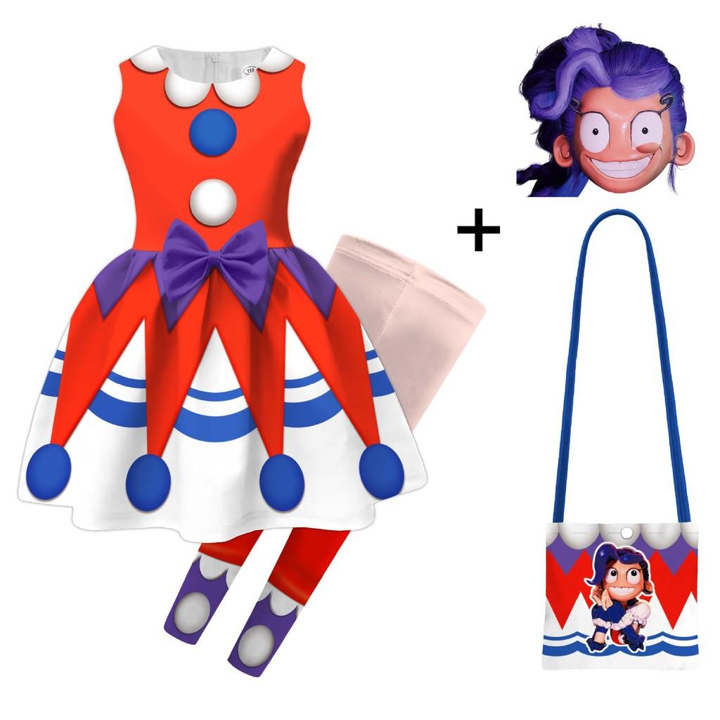 94258 Детские Девочки Лили Lovebraids Клоун Принт Бант Без Рукавов Платье Брюки Сумка Наборы Костюмы для Косплея на Хэллоуин 110cm красный