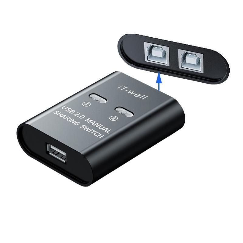 

USB Printer Switch HUB 2 Port Printing Switcher Box 2 Input 1 Output Cable Splitter for Two Computers Share Printer USB Adapter чёрный
