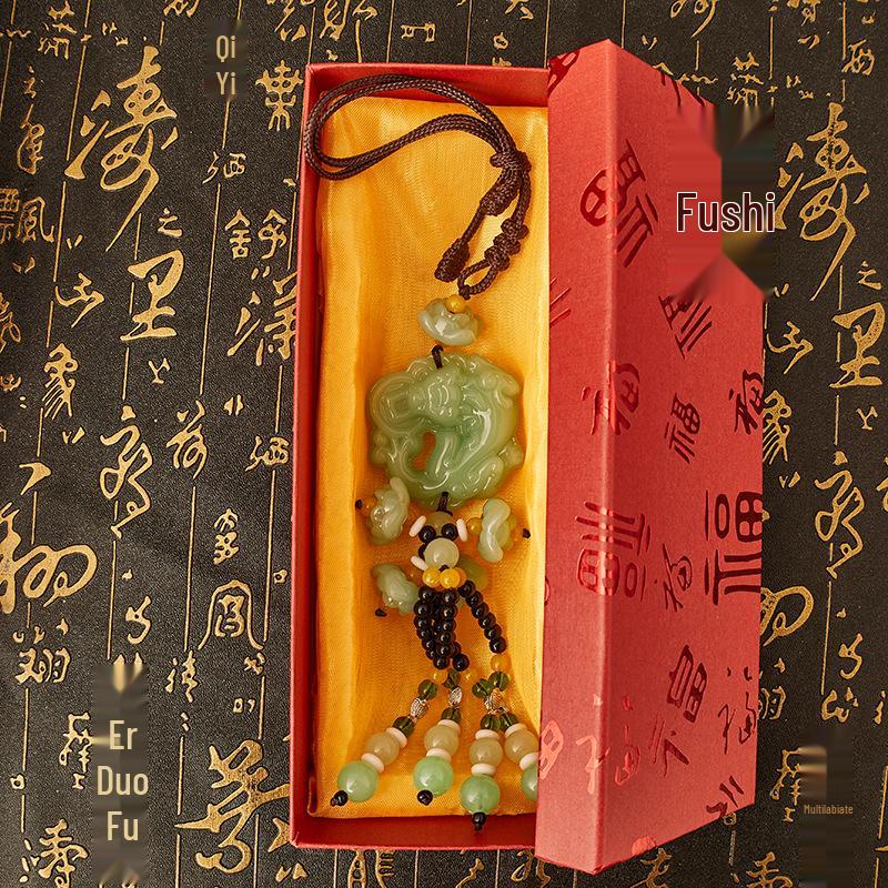 Green Jade Lotus Pixiu Car Pendant Decoration