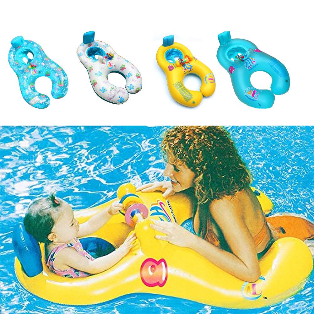Double Person Swim Circle Inflatable Ring Mother Kids Safety Swimming Pool Inflating Wheels Toys
