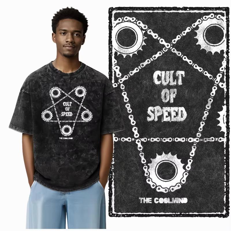YM MOTOR CYCLE THEME Printed Cotton Acid Washed Graphic Unisex T Shirt Cool Streetwear Men Tshirts Big Size Tee for men