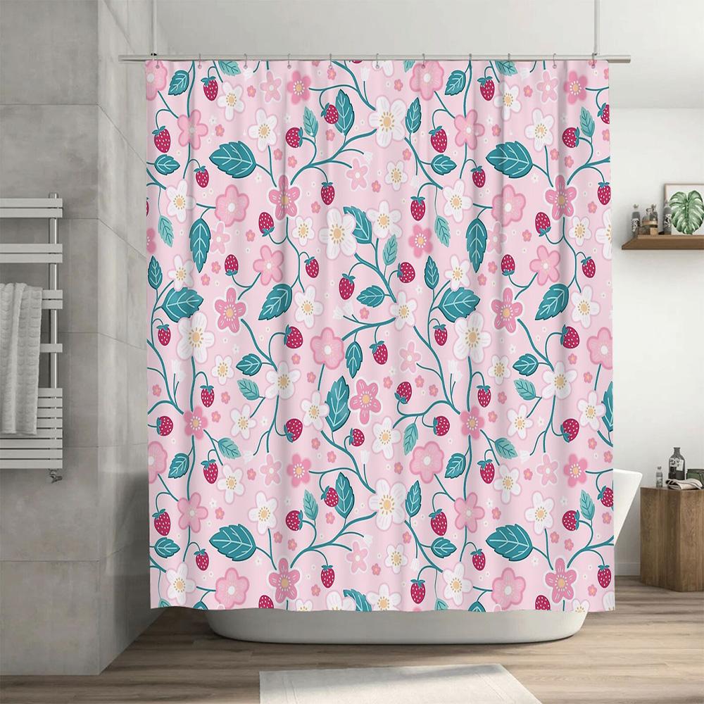 Floral Shower Curtain Botanical Print Waterproof Fabric Bathroom Decor Vintage Farmhouse Style Washable Liner