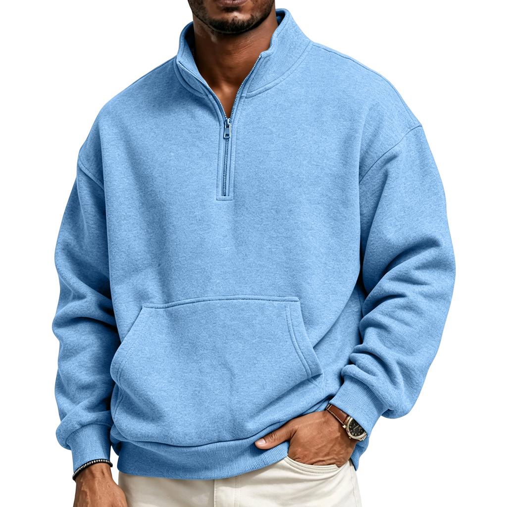 Chaqueta Deportiva con Cremallera y Forro para Hombre, Sudadera Casual de Manga Larga con Cuello Alto y Bolsillos