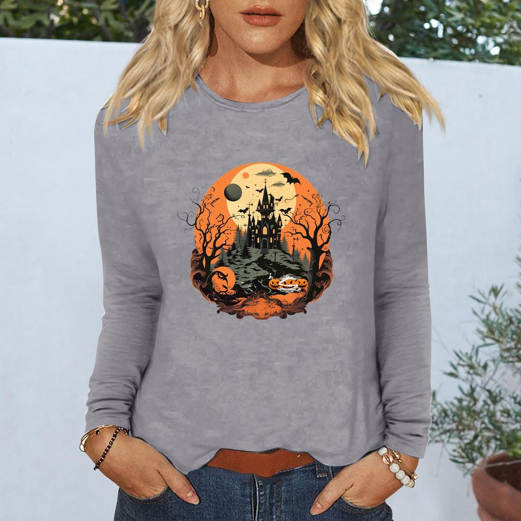 Women's Daily Casual Long-sleeved Flowers Printed Crew-neck Top