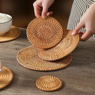 Rattan Heat-Resistant Trivet and Coaster Set