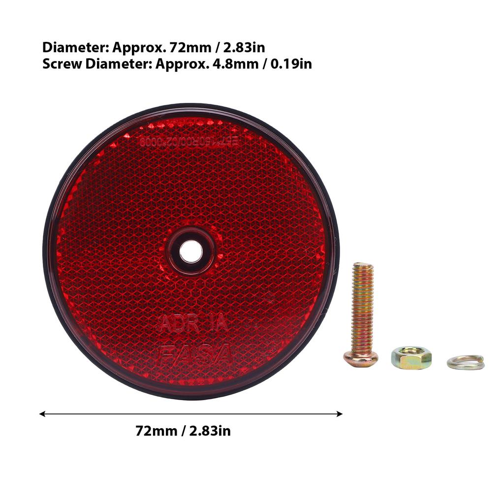 4 Pièces Réflecteurs de Sécurité Rouges Ronds 72 mm de Diamètre Réflecteurs de Sécurité avec Vis pour Boîtes aux Lettres Entrée de Garage Tunnels Poteaux Voitures Remorque