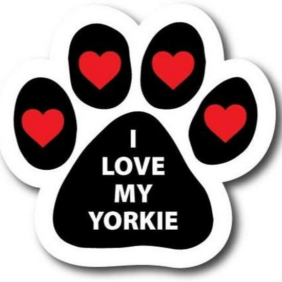 

Наклейка «Йоркширский терьер» со следом лапы для автомобиля или ноутбука чёрный/красный