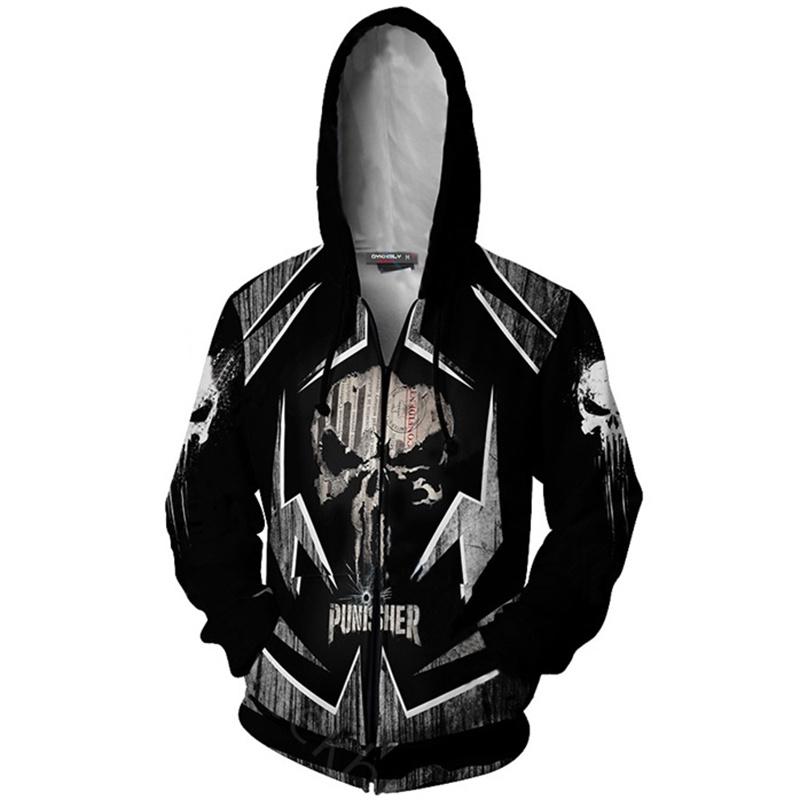 

Худи Косплей Каратель Толстовка Взрослая Куртка на молнии С капюшоном Топ 2XL