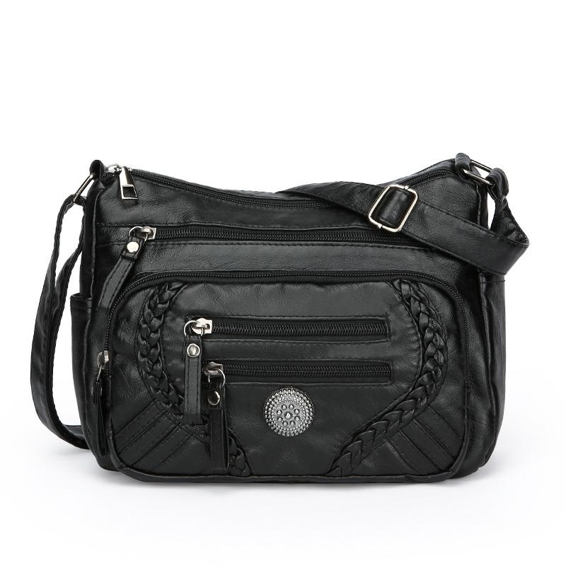 Fashion Four Seasons Soft Leather Texture Large Capacity Shoulder Crossbody Bag Multi-pocket Multi-compartment Backpack Middle Elderly Women's Bag