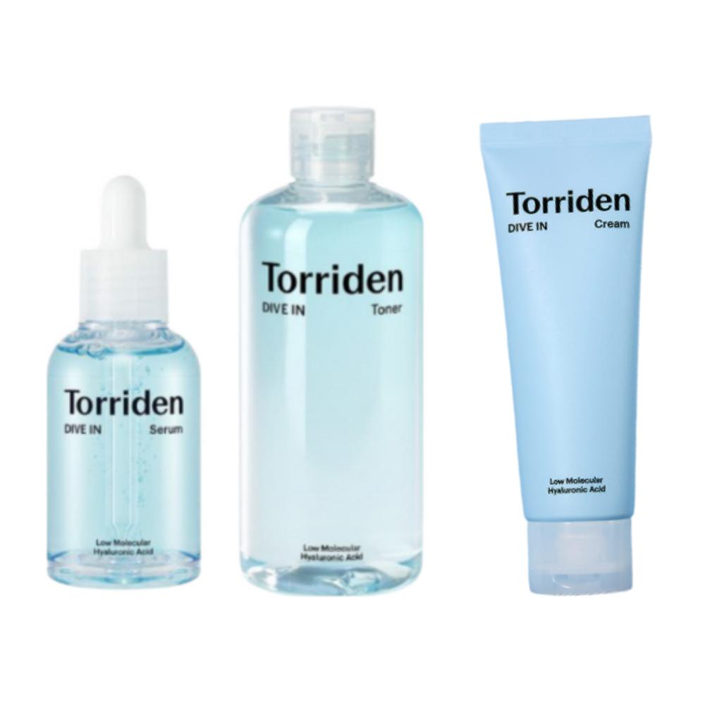 

Toriden Dive-In Hydration Set – Toner 300ml, Serum 50ml & Cream 80ml with Low Molecular Hyaluronic Acid