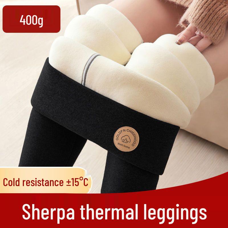 Women's Extra Thick Fleece-Lined Lambswool Pants – High Waist, Elastic, Warm Winter Layer