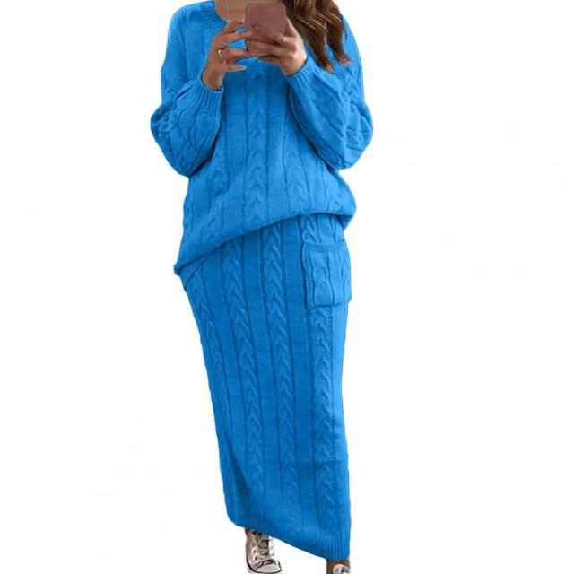 Winter Frauen Gestrickte 2 Stück Set Casual Einfarbig Langarm Pullover Pullover Top + Gestrickte Röcke 2PCS Anzüge frauen Warme Sets