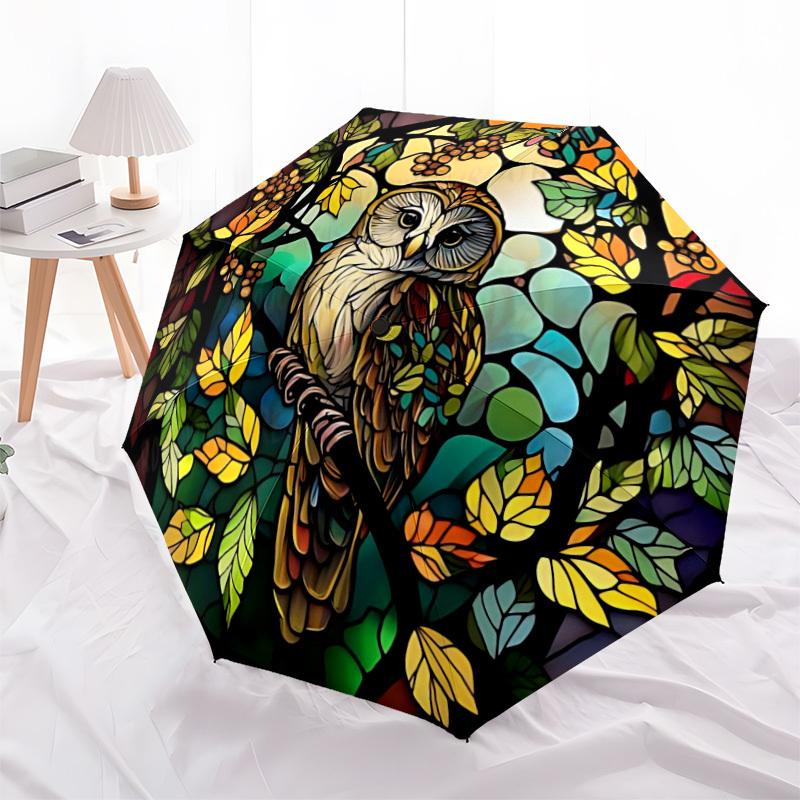 1 Stück Buntglas Eule Faltbarer Regenschirm | Elegantes Design, Modisches Accessoire, Langlebige Konstruktion, Stabile Speichen yy251107051