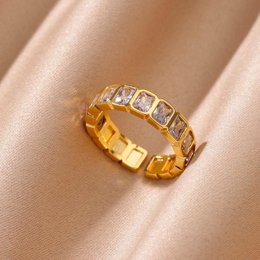 Colorful Cubic Zircon Ring for Women Stainless Steel Gold Color Open Ring Vintage Boho Wedding Party Zircon Gift Accessories