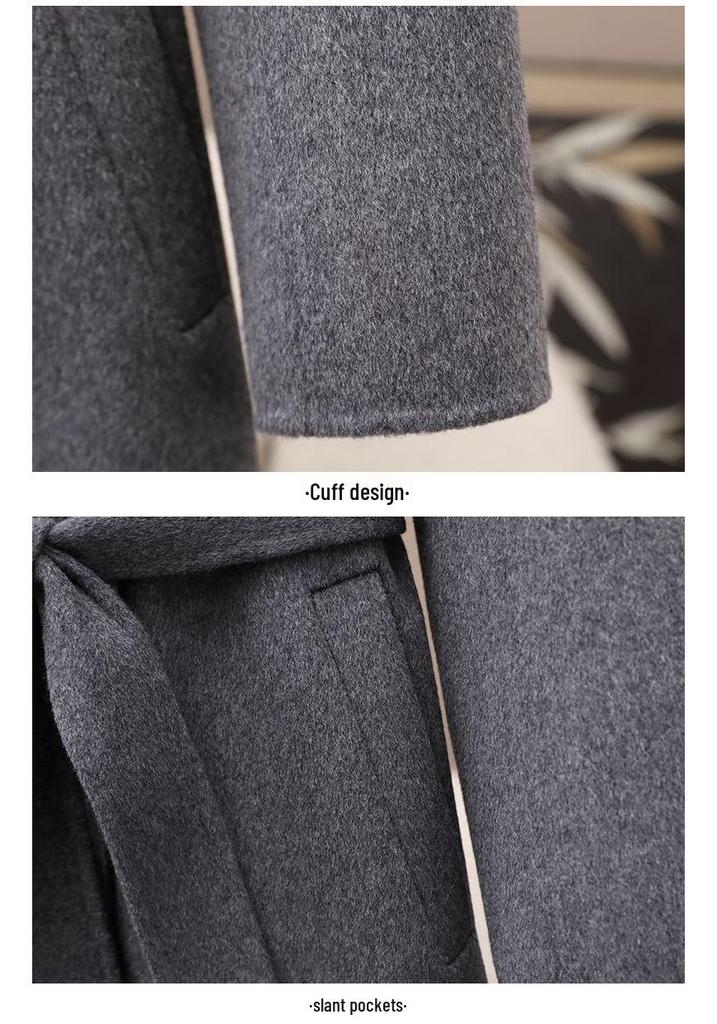 Women's Spring 2026 Cashmere Double-Faced Wool Coat with Warm Scarf Collar