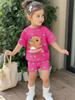 Girls Summer 2 Piece Set Cute Capybara Animal Print Short Sleeve Top And Shorts Casual Outfit For Kids Daily Wear