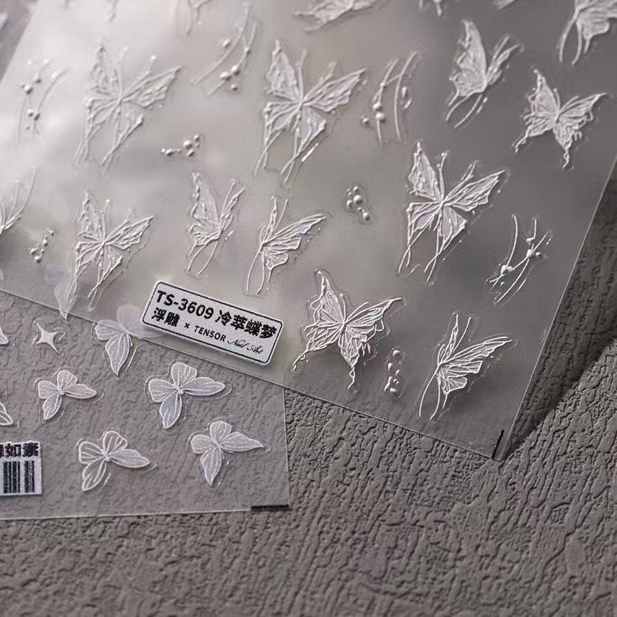 New Manicure Butterfly Liquid Butterfly Sticker Relief Fairy Thin Tough White Small Butterfly Nail Patch Decoration